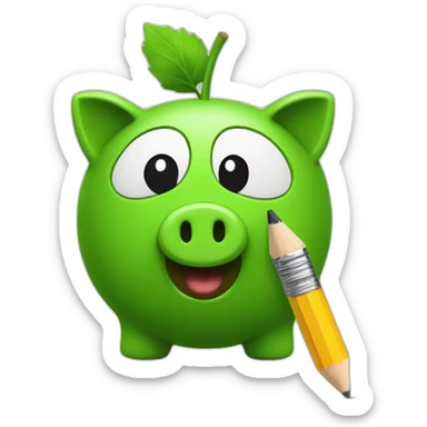 green piggybank holding a pencil sticker