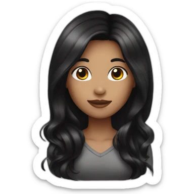 A girl with black long hair with highlight sticker