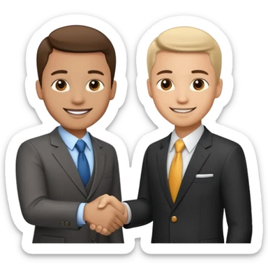 a video editor handshaking with a castomer sticker