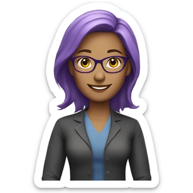 Smiling female teacher with middle length purple hair and glasses  sticker