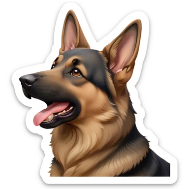 Cinematic Cute Yawning Tan/Black German Shepherd Portrait Emoji, Head tilted slightly with a dramatic, wide-open yawn, featuring a dense tan coat with a prominent black saddle, floppy ears slightly drooping, round brown eyes barely open in drowsy contentment, Simplified yet irresistibly adorable features, highly detailed, glowing with a soft, cozy glow, high shine, relaxed yet expressive, stylized with a touch of whimsy, bright and endearing, soft glowing outline, capturing the essence of a sleepy yet affectionate guardian, so drowsy it feels like it could stretch right out of the screen and curl up for a nap! sticker