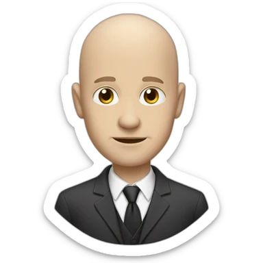 white bald man with suit with huge dark facial hear sticker