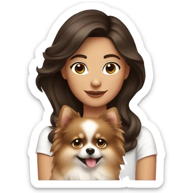 Brunette girl holding a cream pomeranian  sticker