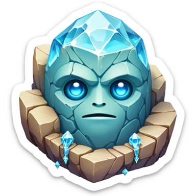 Design a unique elemental sandstone guardian golem creature that combines the crystalline rock golem's defensive fortitude with the spectral water serpent's fluid grace, perhaps creating a being with a segmented stone core that flows like water and channels ghostly aquatic energy through embedded gems. fluorescent bioluminescence between the cracks sticker