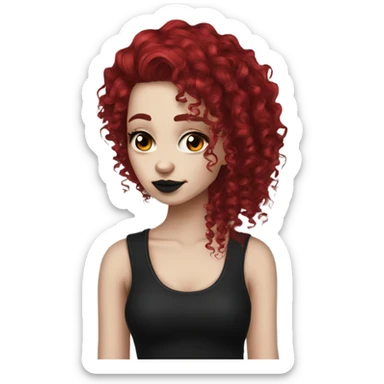 Goth girl red long curly hair sticker