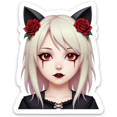 Bloody black rose anime gothic emo  beautiful gorgeous cool edgy cute lady with cat ears sticker