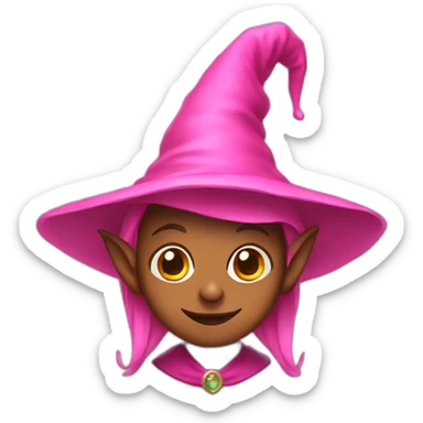 A brown elf with pink witch hat sticker