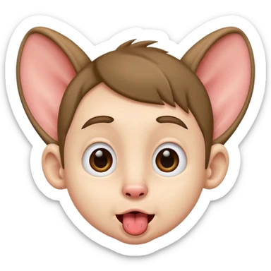 a boy with small eyes with big ears and with his tongue out sticker
