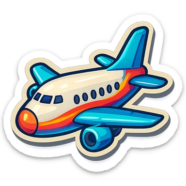retro sticker-style passenger airplane with bold contours, juicy shadows and highlights, playful expressive look, outlined glossy bright style like lips with strawberry illustration sticker