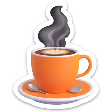 a cup of coffee with visible steam, modern inviting style sticker