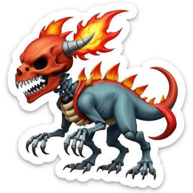 Oily smooth glossy evil sharp edgy badass skeletal fiery skull-face skull-masked skull-headed l Charmeleon-Zeraora-Salandit-fusion, full body sticker