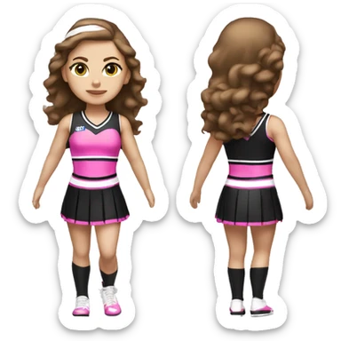 Cheerleader in black and pink kit, white skin, brown hair, full body   sticker