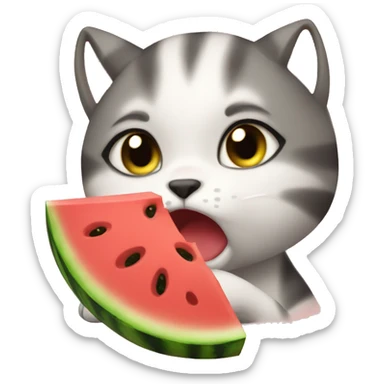 Crying cat eating watermelon  sticker