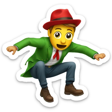 falling man, with a hat falling too, hat must be red a man clothes must be green sticker