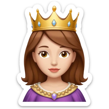 vull un perosnatge estil bimoji que sigui una figura radiante y serena. Se la describe como hermosa y deseable. Cabello castaño y labios carnosos y de un color meocoton, ojos color miel y una vestimenta digna de la realeza, sin olvidar su corona sticker