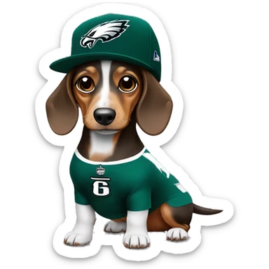 Miniature Dachshund Merle wearing Philadelphia Eagles Hat sticker