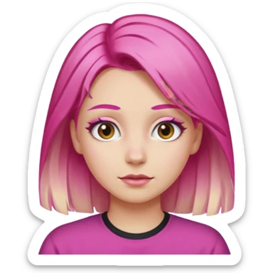 blonde eye brow and bright pink hair middle part sticker