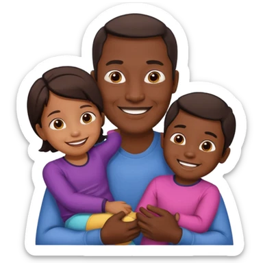 Indonesian father with son and daughter, playful scene sticker