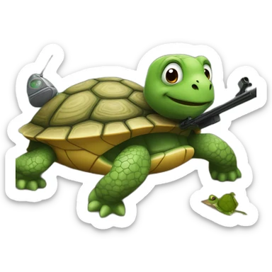 a turtle with a sniper playing keabord and mouse sticker