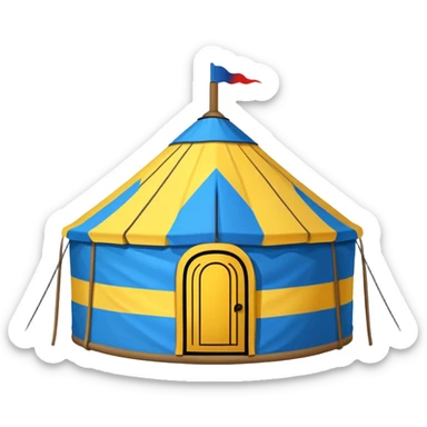 Mongolian yurt tent home, simplified emoji style with bold outlines and bright colors, cartoon style round tent sticker