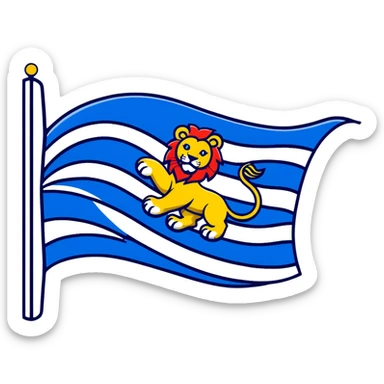 Flag of Zeeland with blue and white wavy stripes and a yellow lion sticker