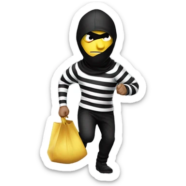 Burglar in white and black stripes by going to the right running away with a bag of money over his shoulder sticker