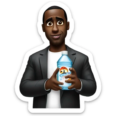 P diddy aka Sean combs looking holding a bottle of baby oil  sticker