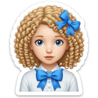 girl tied with blue bow and curly hair sticker