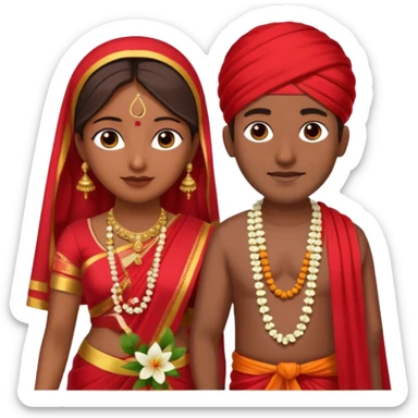 indian woman in saree and indian man in dhoti holding garlandrs sticker