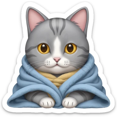 grey cat in blanket sticker
