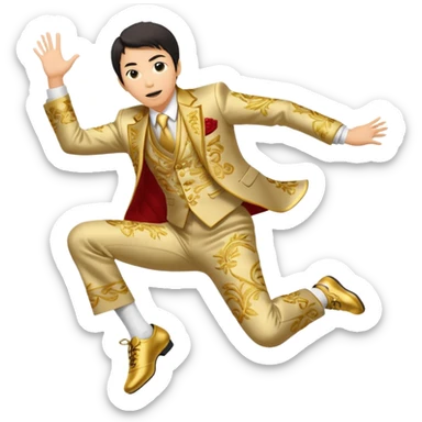 japanese yoshiro nakamatsu in crazy gold emroidered suit jumping in jumping shoes sticker