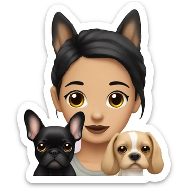 Fawn French bulldog with girl with black hair sticker