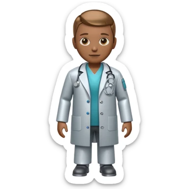 robot with a doctor's coat and a stethoscope sticker