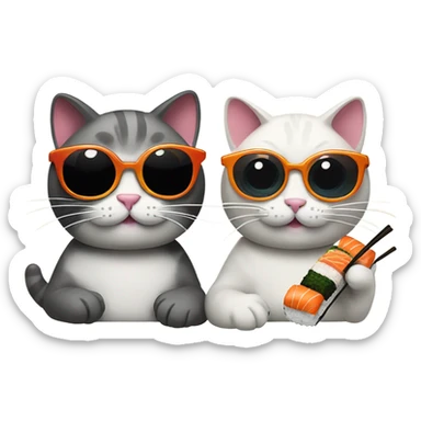 two cats wearing sunglasses and eating sushi sticker
