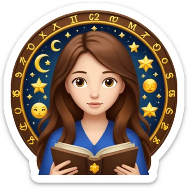 emoji of a girl with long hair reading a horoscope sticker