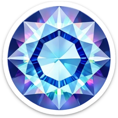 round cut sapphire gem with delicate light blue color, holographic rainbow fire, and brilliant facets sticker
