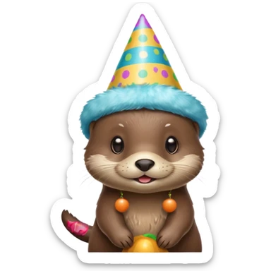 A baby otter wearing a small party hat  sticker