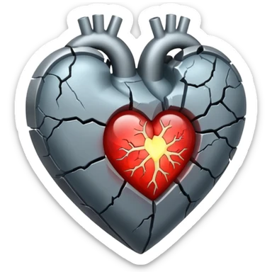 An old and barren grey heart with a glowing transparent heart inside it sticker