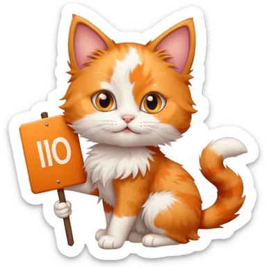 calico kitten holding a large sign sticker