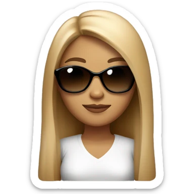 create a lady with long straight hair after hips, and using sunglasses aviator style with casual cloth she is light brown skin sticker