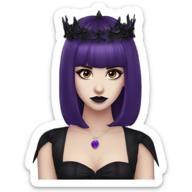 Elissabat-with-bangs-long-hair-dark-purple-and-black-vampire-goth-makeup-crown-pinkeyes sticker
