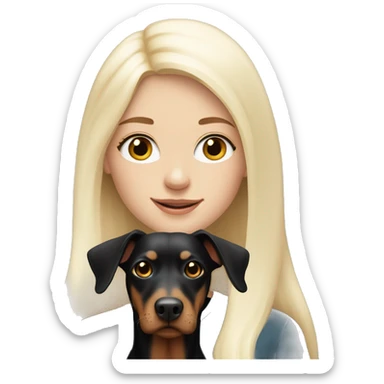 white Blonde long haired girl with dobermann dog sticker