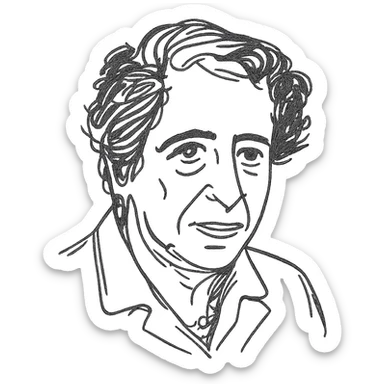 a hand drawn black outline portrait of Hannah Arendt sticker