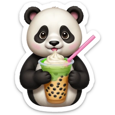 A panda drinking bubble tea, excited about the toppings, portrait, bust up sticker