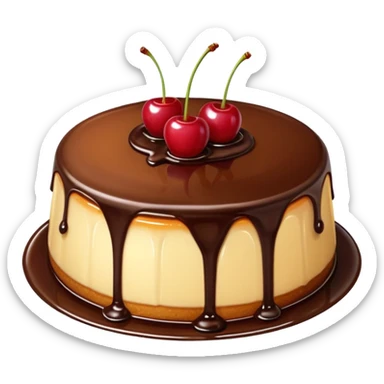 Flan with chocolate and cherry on top  sticker