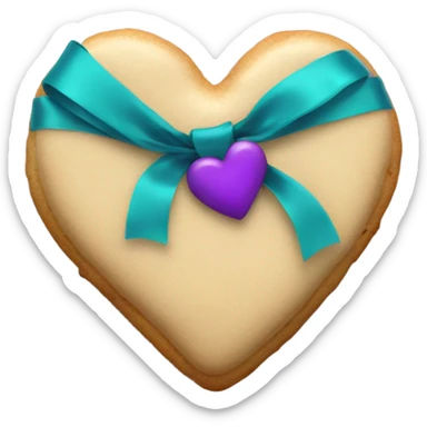 Cookie heart with teal purple ribbon loop sticker