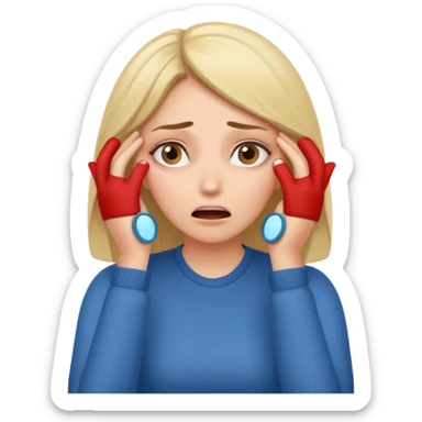 Scared woman peeking hands covering eyes sticker