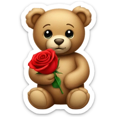Teddy bear holding a red rose sticker