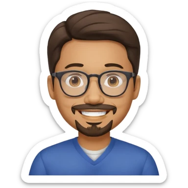 Filipino male, with goatie, wearing glasses, medium wavy length hair,  sticker