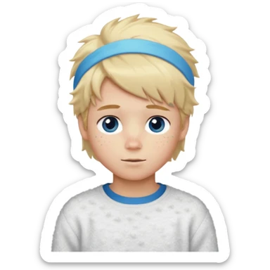 create-a-look-for-a-blond-boy-with-long-tousled-hair-light-eyes-a-white-sweat + fluffy white sweater + styled hair blonde with hair to the side cute + cute face with freckles  medium hair fluffy to the side no long hair cute hair blonded no messy medium height blue eyes cute + headband sticker